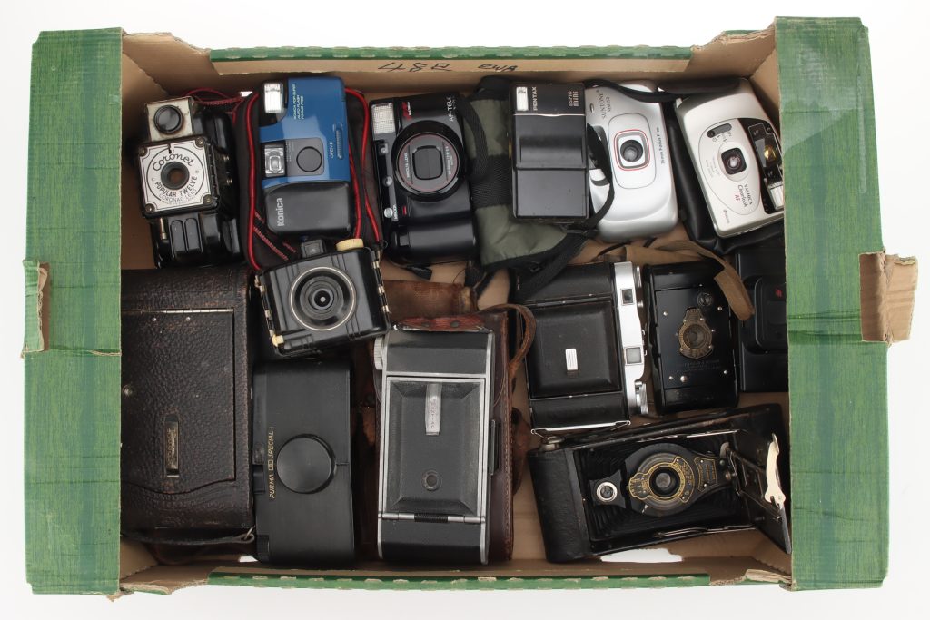 Box of old cameras