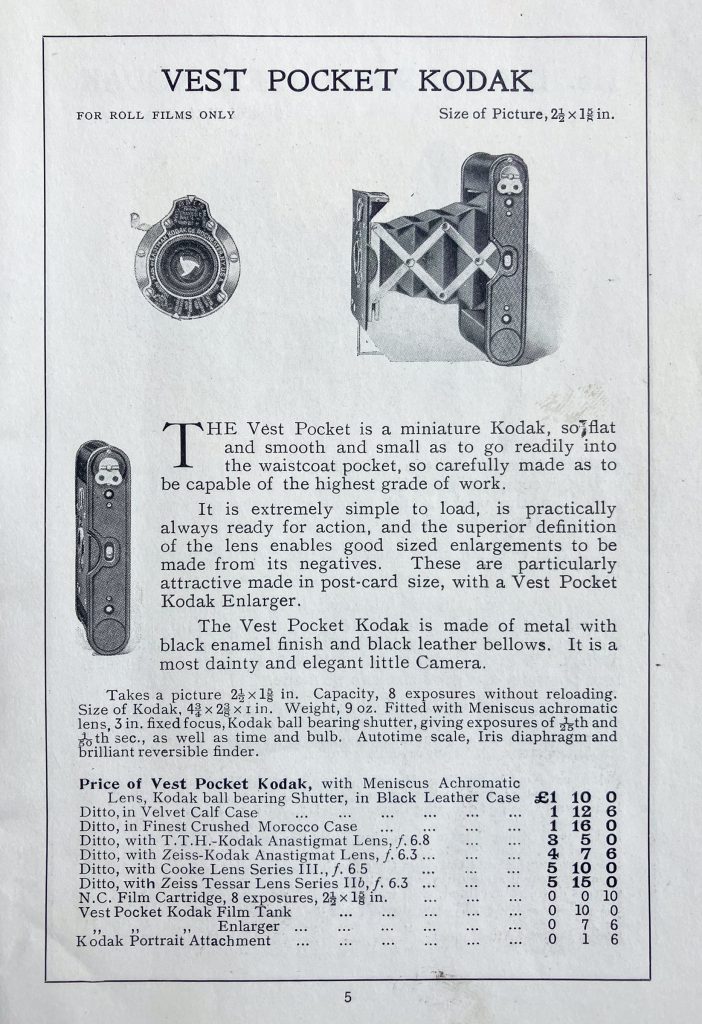 Vest Pocket Kodak in a catalogue